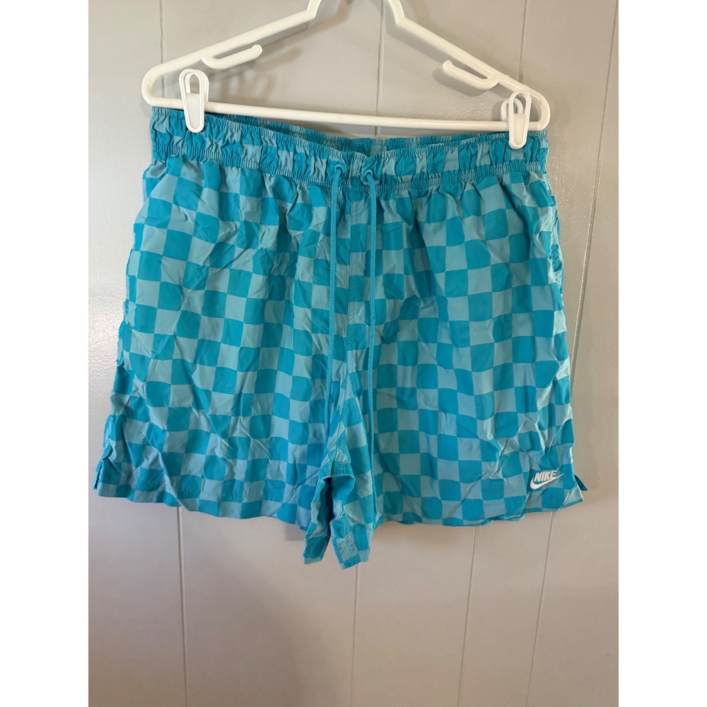 Nike Swim Trunks Mens XL Blue Checkered Drawstring Elastic Waist Shorts